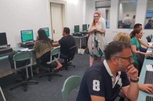 Grechen Huebner chairing competition in Kodable offices-image from facebook