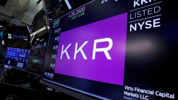 Trading information for KKR & Co is displayed on a screen on the floor of the New York Stock Exchange (NYSE) in New York, U.S., August 23, 2018. REUTERS/Brendan McDermid