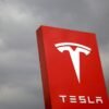 The logo of Tesla is seen in Taipei, Taiwan August 11, 2017. REUTERS/Tyrone Siu/File Photo
