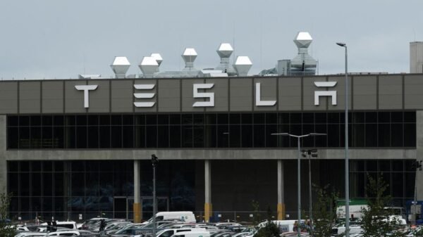 A general view shows the Tesla logo on the Gigafactory in Gruenheide near Berlin, Germany, August 30, 2022. REUTERS/Annegret Hilse/File Photo