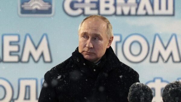 Russian President Vladimir Putin attends a flag-raising ceremony for two nuclear-powered submarines in the northern city of Severodvinsk, Russia, December 11, 2023. Sputnik/Kirill Iodas/Pool via REUTERS